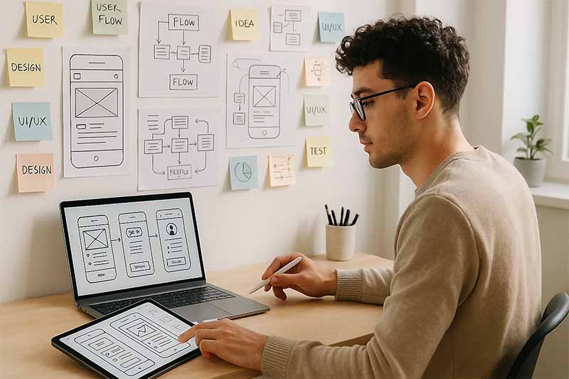 Diseñador UX/UI desarrollando prototipos interactivos en mOveUp Learning Hub.